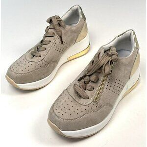 RENATO GARINI Womens US 5.5 Euro 36 Beige Suede Platform SNEAKERS Shoes Italy